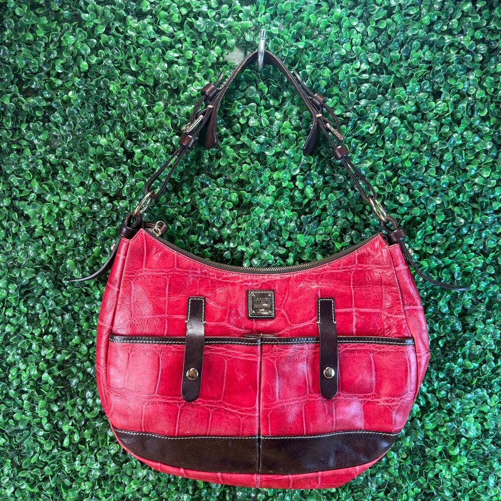 Dooney & Bourke Hobo Handbag Safari Red Shoulder Bag Embossed Leather Y2K Gift